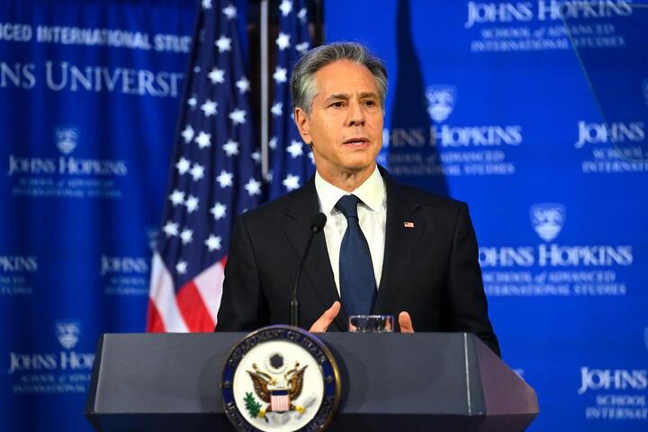 Ngoại trưởng Mỹ Antony Blinken phát biểu tại Đại học John Hopkins ở Washington hôm 13/9. (Ảnh: JHU Hub)