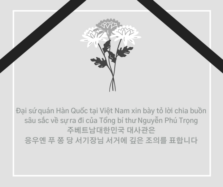 Đại sứ quán Hàn Quốc đăng thông báo kèm hình ảnh chia buồn trên Facebook chính thức. (Ảnh: Đại sứ quán Hàn Quốc tại Việt Nam)