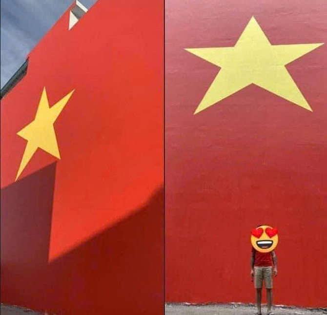 Hình ảnh lá cờ Tổ quốc được người dân vẽ lên tường nhà ở Quảng Ninh.